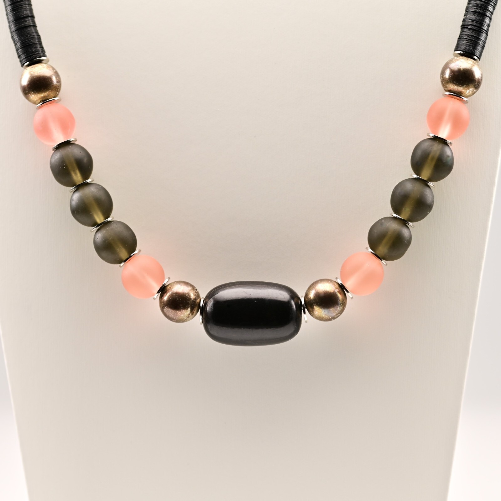 Vintage Original Sterling Silver Smoky Quartz Beaded Gemstone Estate Necklace