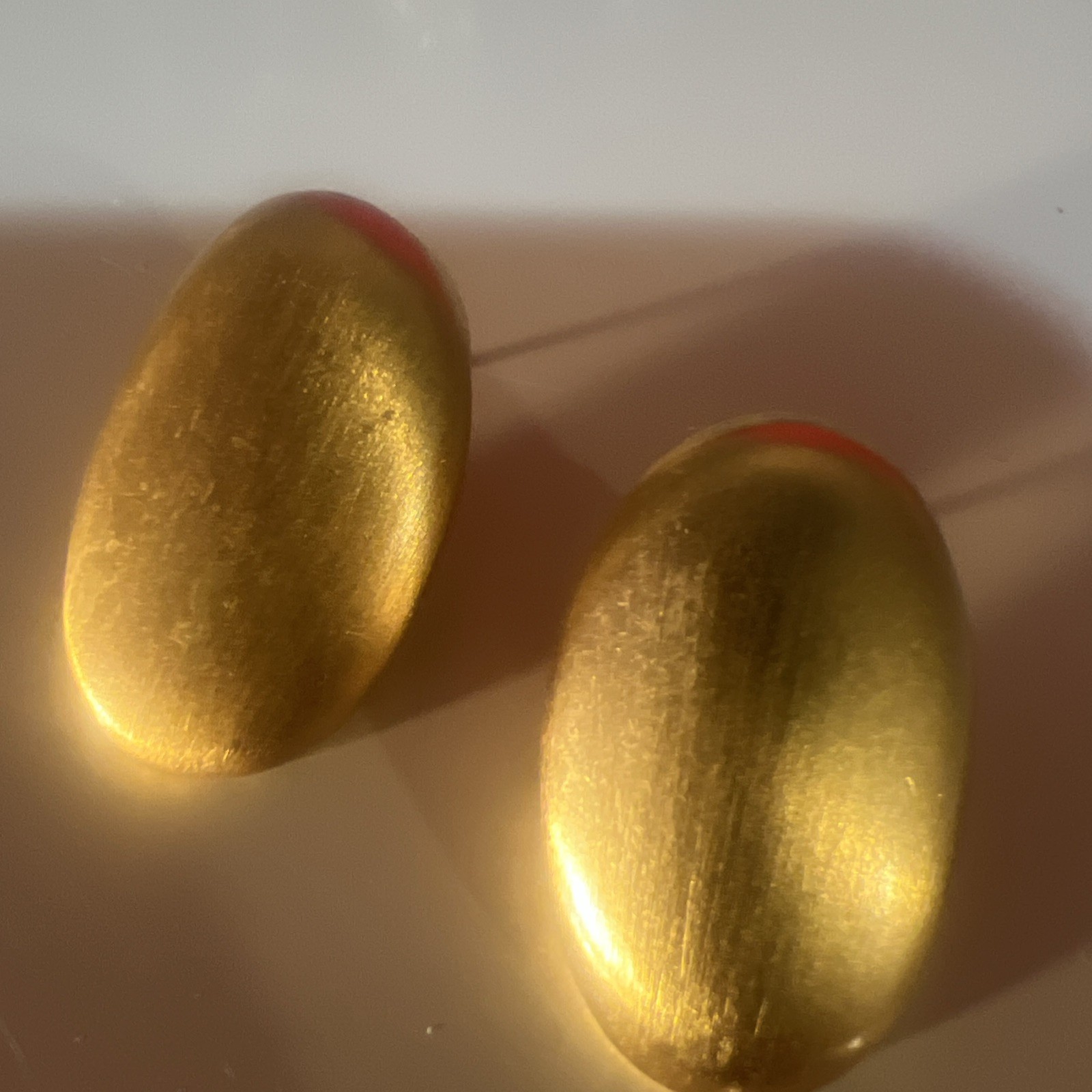 Vintage Signed Anne Klein Brushed Satin Gold Tone Oval Pierced Earrings
