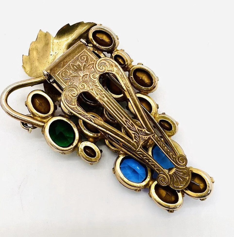 Art Deco Multicolored Rhinestone “Fruit Salad” Dress Clip 3 Inch Vintage Jewelry