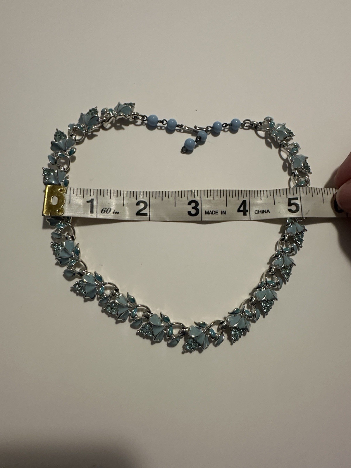 Coro Vintage Signed Pegasus Blue Enamel Rhinestones Floral Necklace Choker