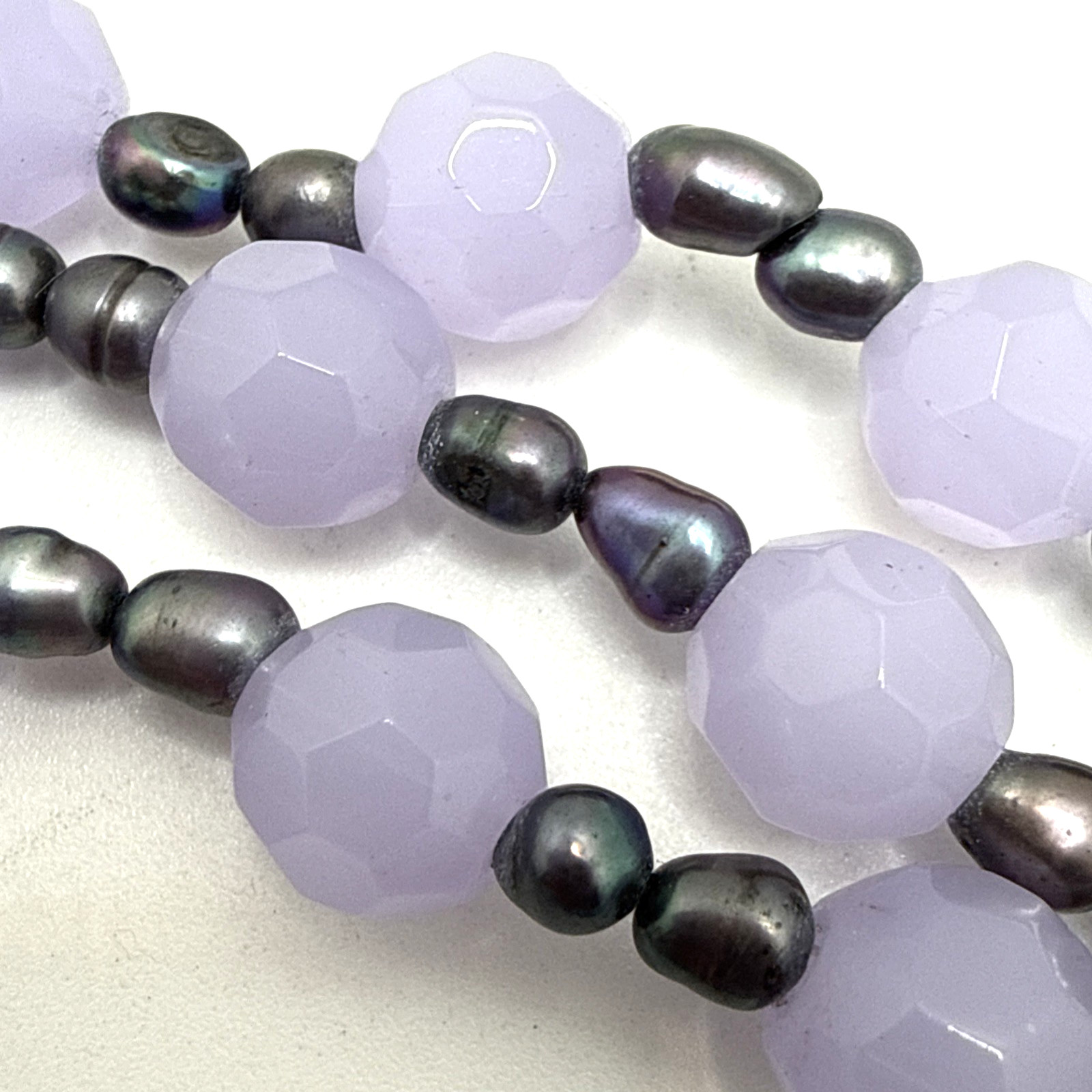 Genuine Baroque Pearl Purple Faceted Glass Bead Necklace 925 Sterling Silver 23″
