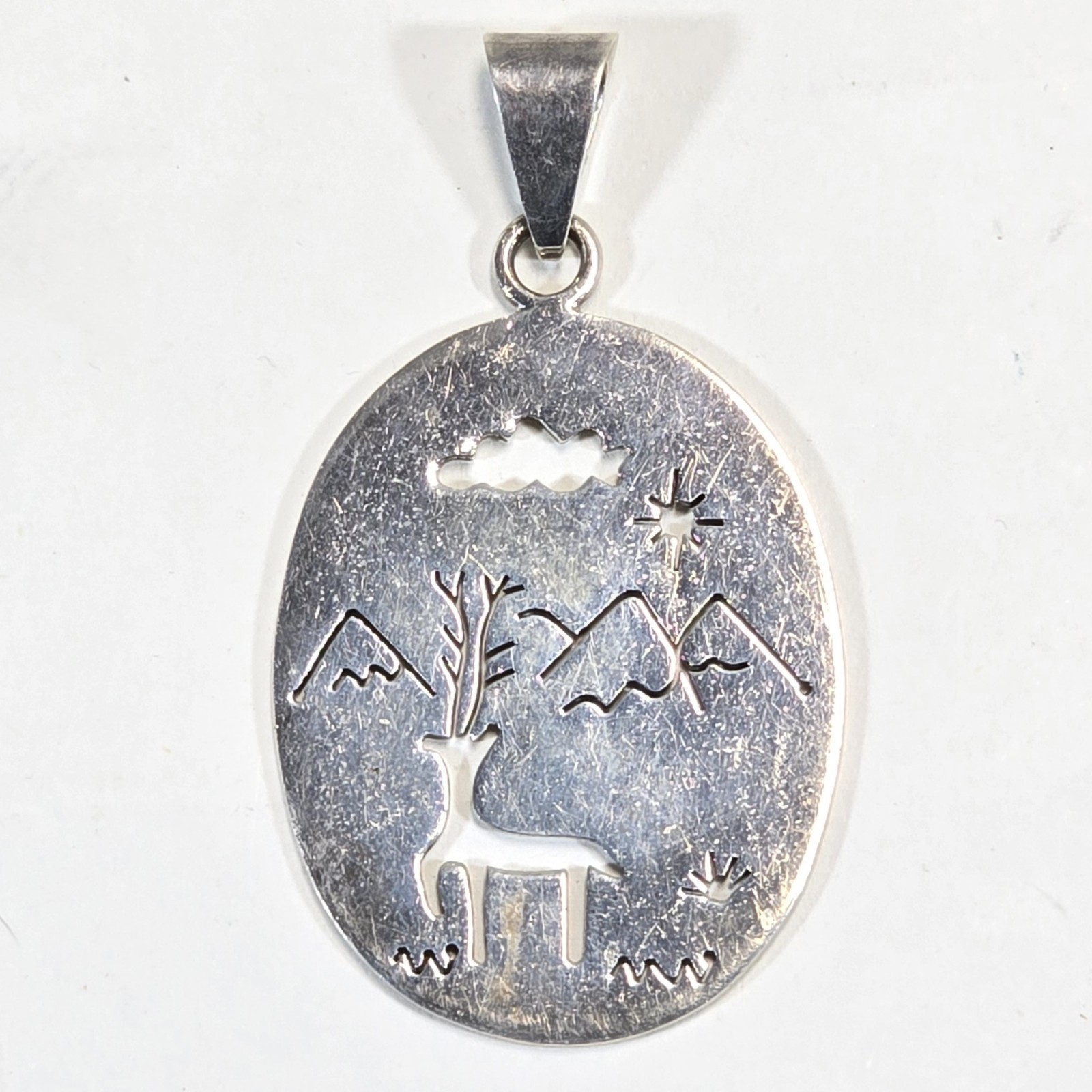 CARAVANTES CII MEXICO 925 Sterling Silver Wilderness Deer Cutout Scene Pendant K