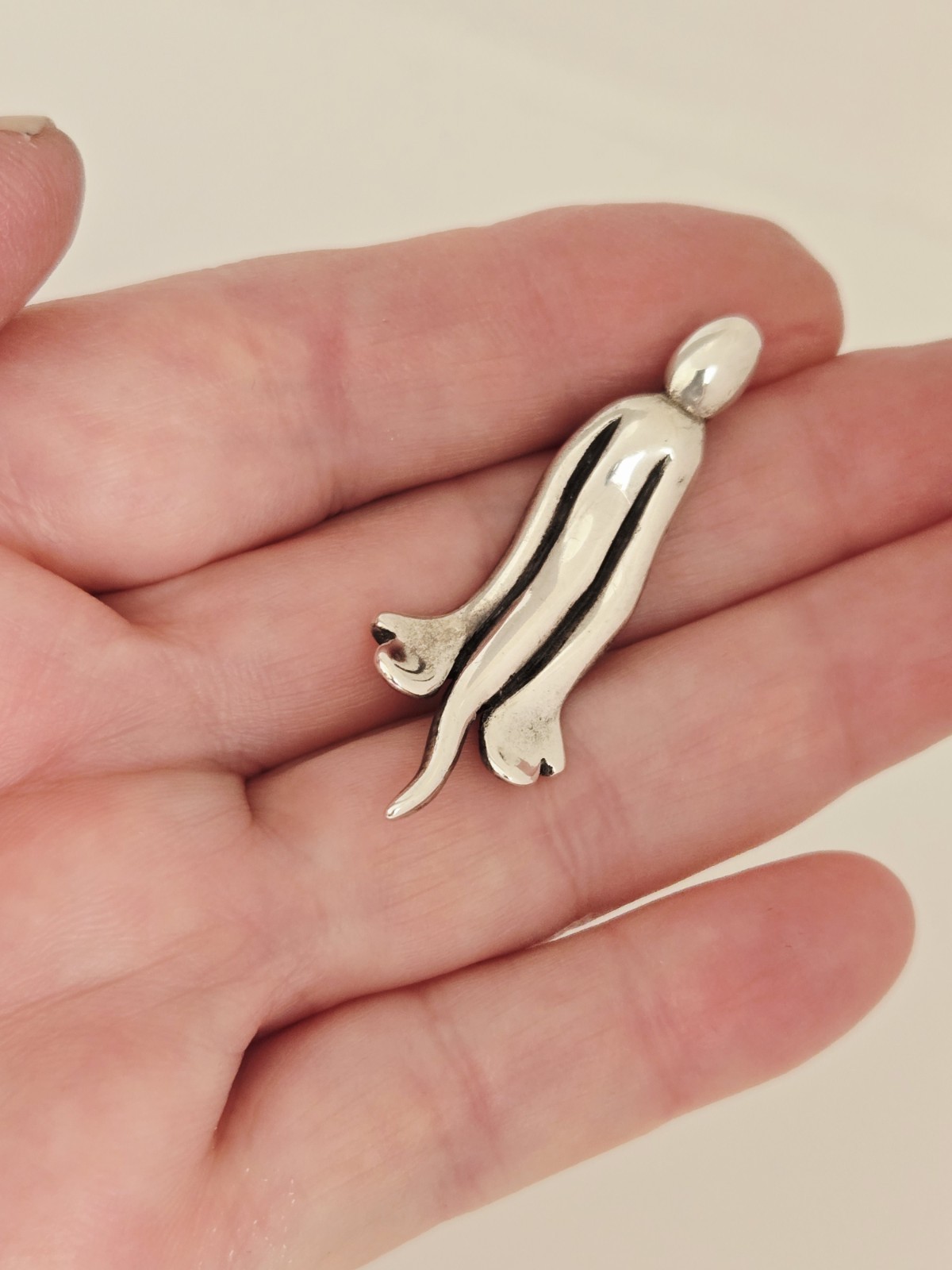 Vintage Artisan Signed Sterling Silver Modernist ‘Hope’ Figural Pendant Necklace