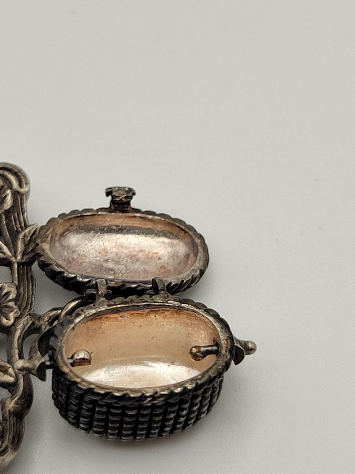 Brown County Basket Sterling Silver Dangle Basket Locket Charm Brooch Pin Signed