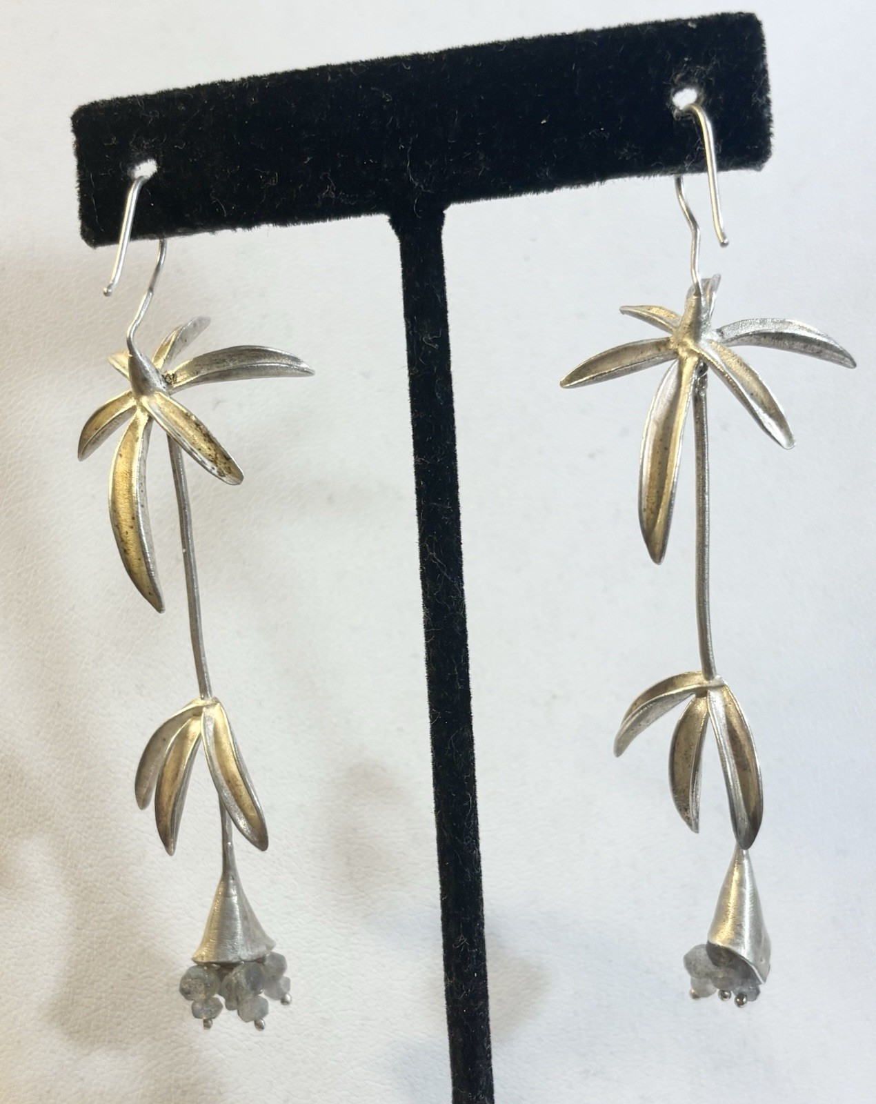 Vintage 925 Reverse Hook Plant Dangle Earrings 3 1/2”