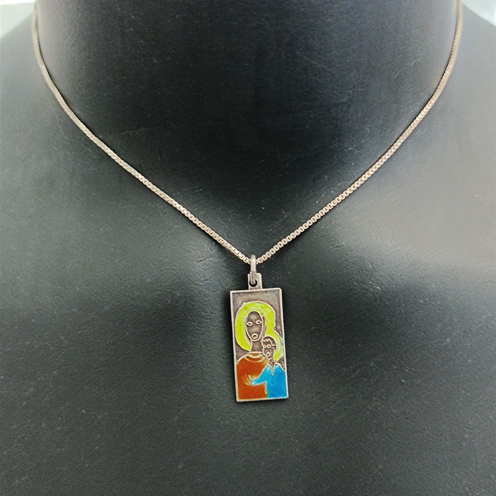 VTG 950 Silver Enamel Necklace Modernist Woman Child Artisan Abstract Pendant