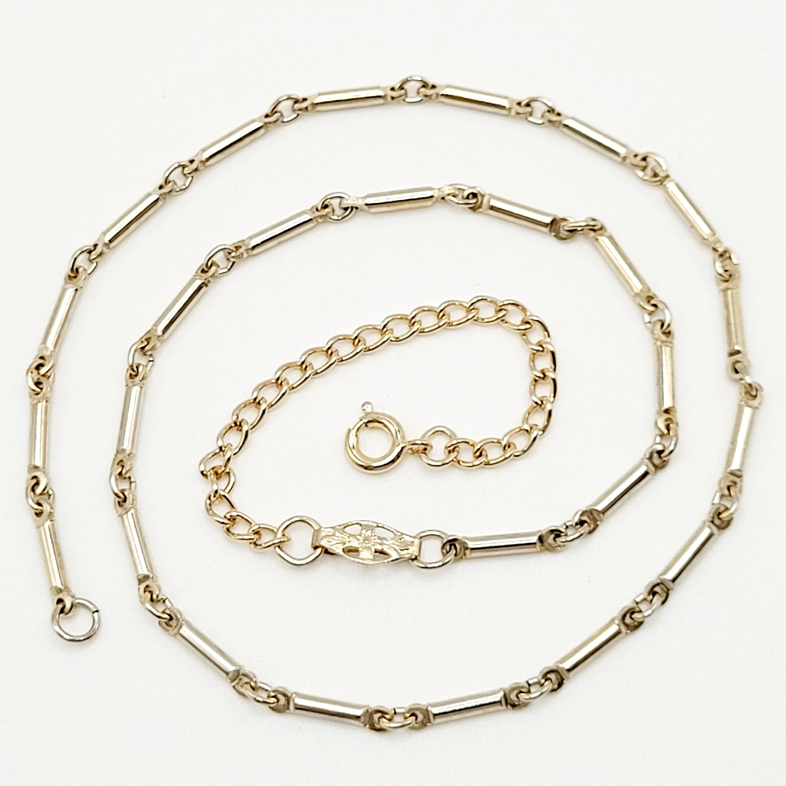 Classic Tubular Bar Elongated Links Shiny Gold Tone Vintage Necklace 19.5 inch