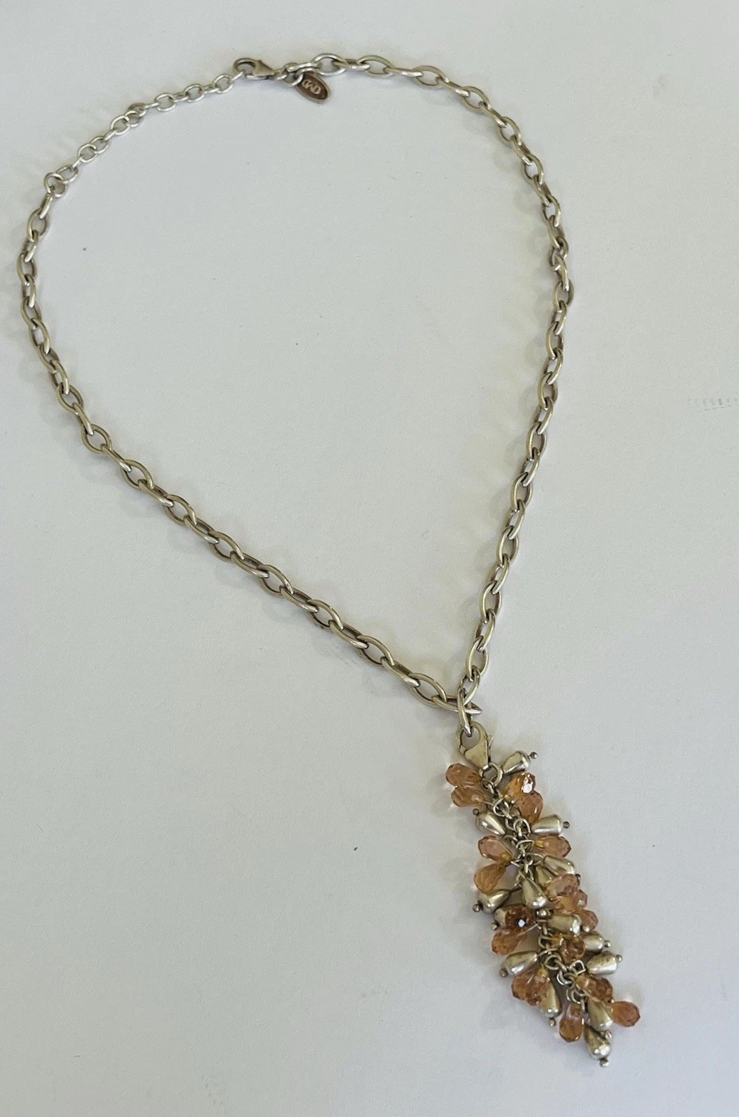 Vintage Sterling Silver Chain Citrine Drops Cluster Lariat Tassel Necklace 30g