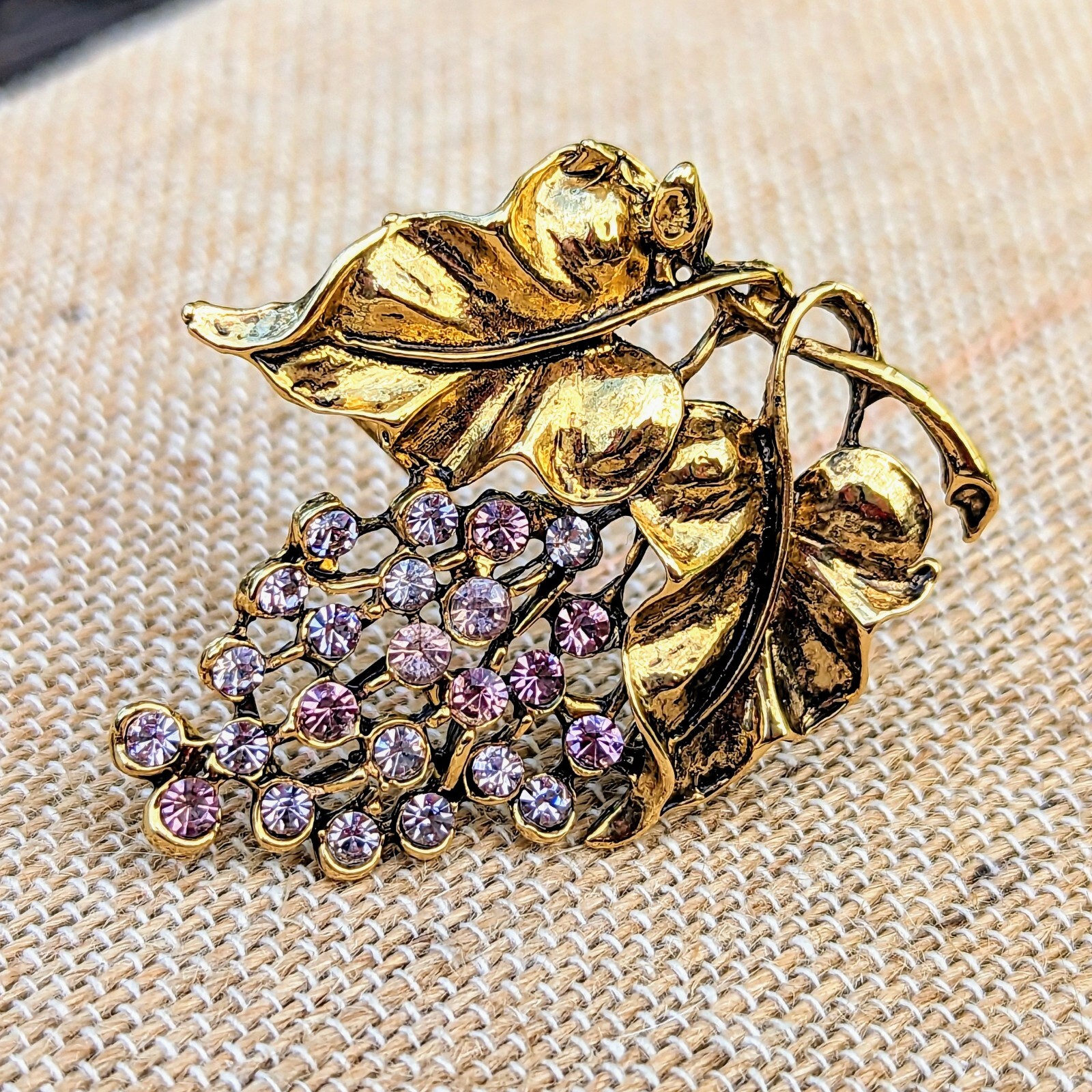 NOS Vintage Lavender Purple Lilac / Wisteria Branch Rhinestone Cluster 2″ Brooch