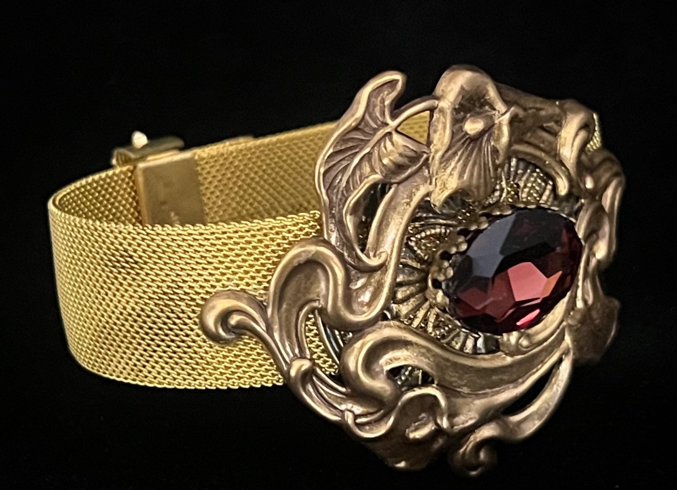 Art Nouveau Flower Bracelet Brass Calla Lily Mesh Cuff Art Nouveau Jewelry
