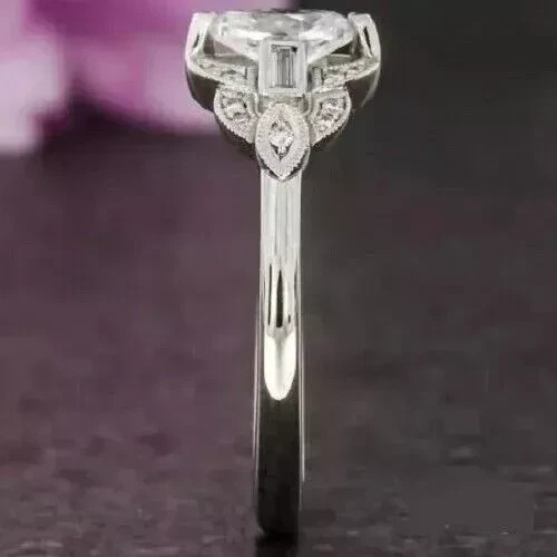 3Ct Art Deco Vintage Style Lab-Created Diamond Wedding 14K White Gold FN Ring