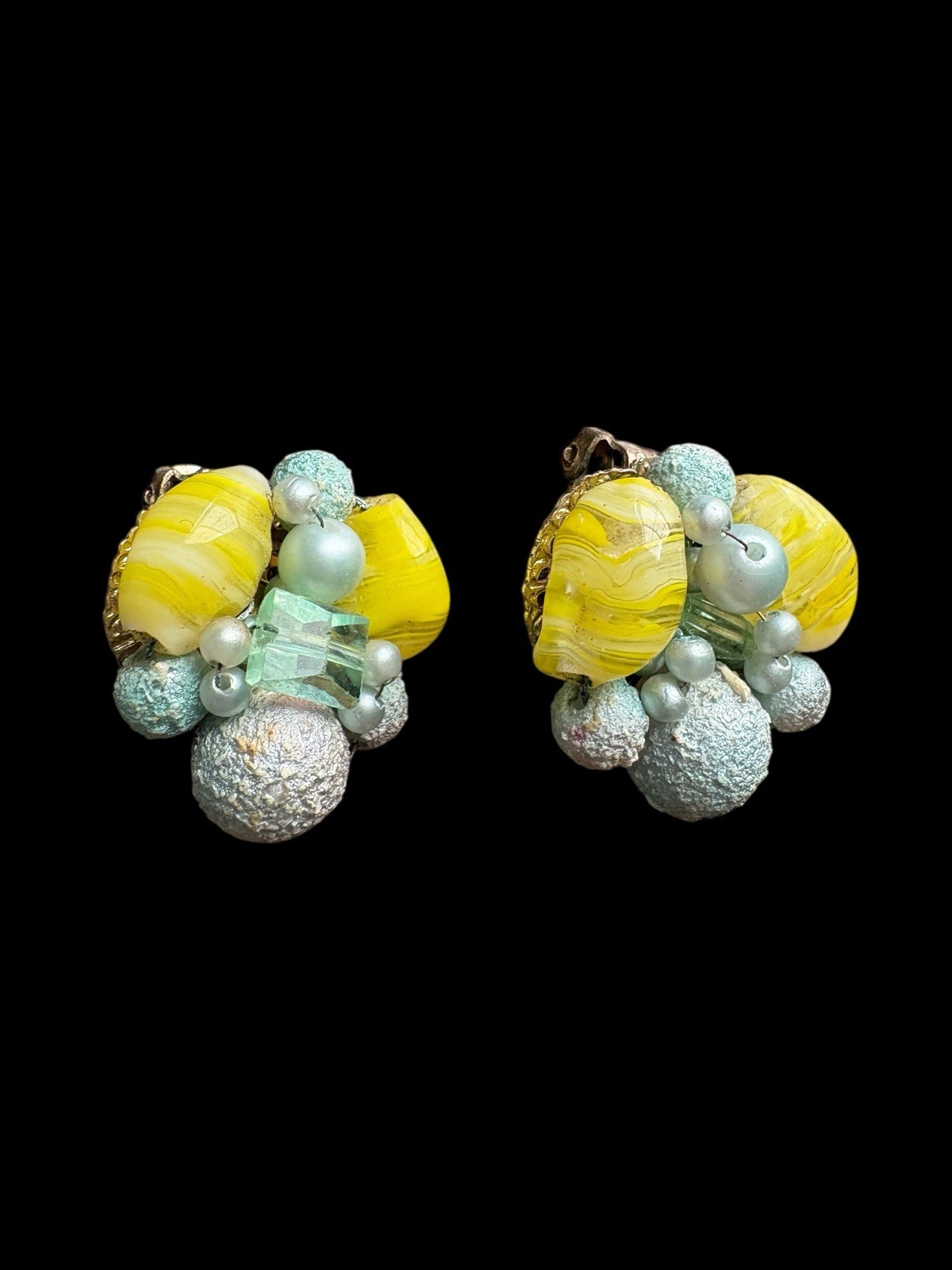 Vintage Beaded Cluster Clip On Earrings Lot 11 Japan, Hong Kong