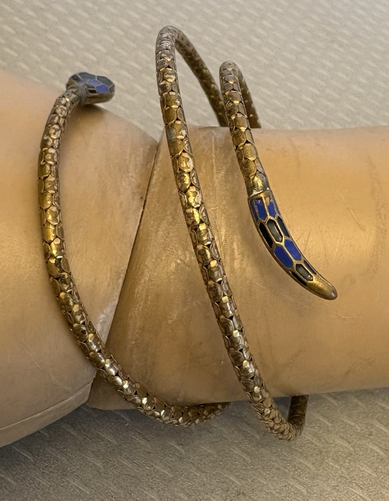 German Art Deco Enamel Coiled Snake Bracelet Torque Choker Flexible Gaspipe Wrap