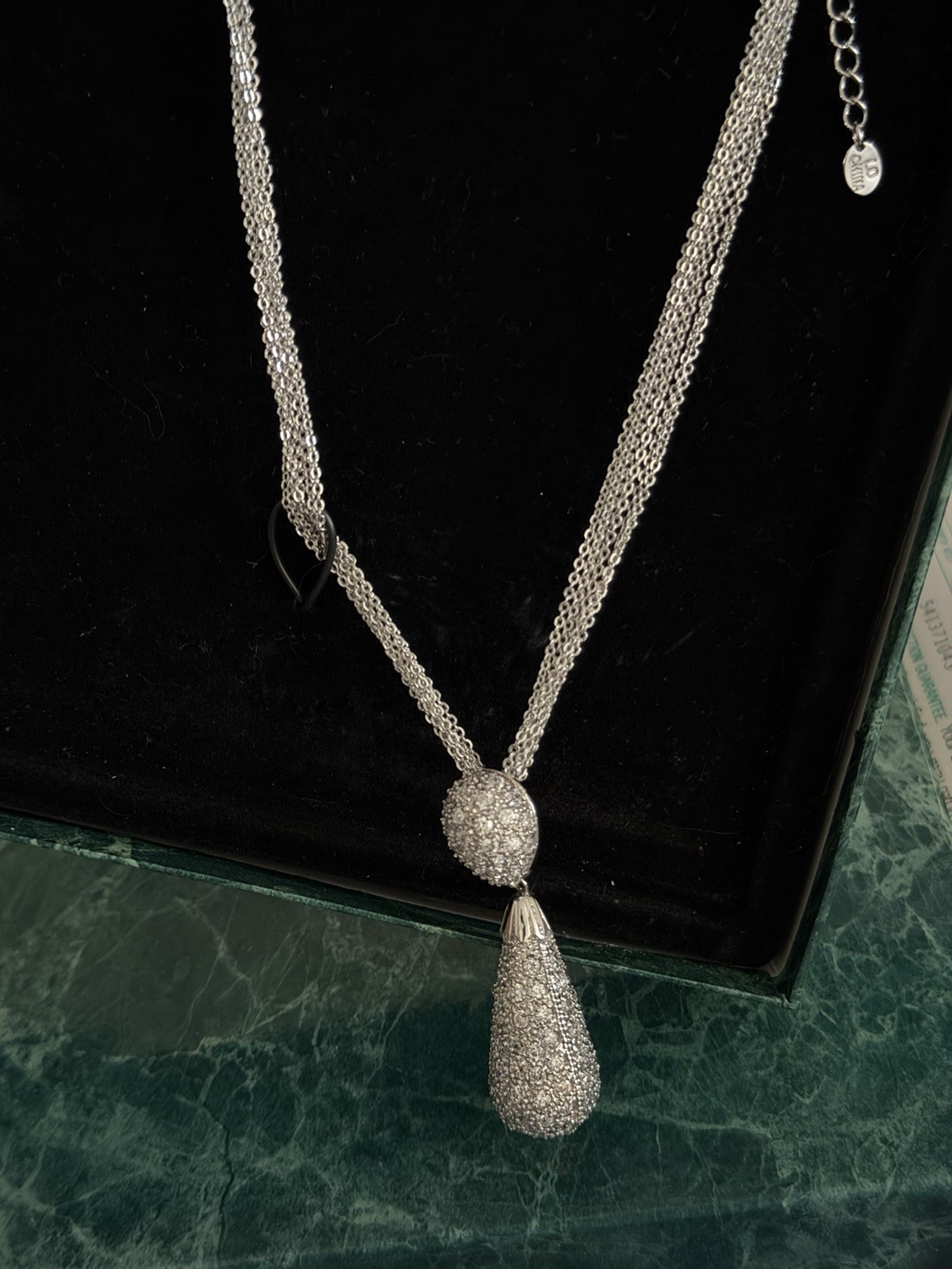 Suzanne Somers 2002 HSN Sterling Silver Multi-strand Clr CZ Large Drop Pendant