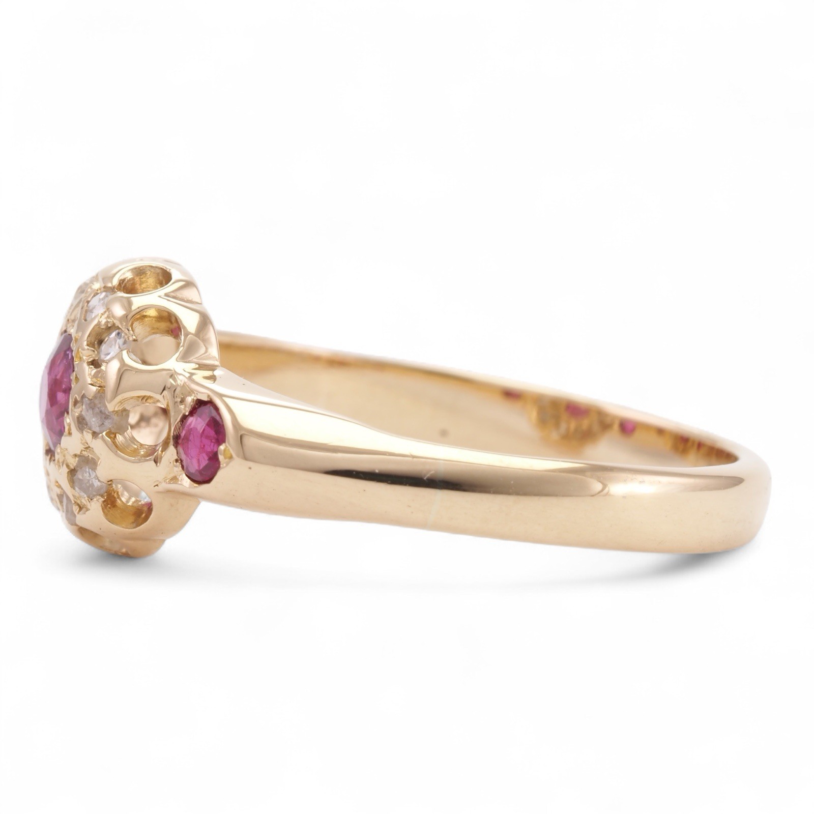 EDWARDIAN LOVE Antique 18K Yellow Gold Natural Ruby & Old Rose Cut Diamond Ring