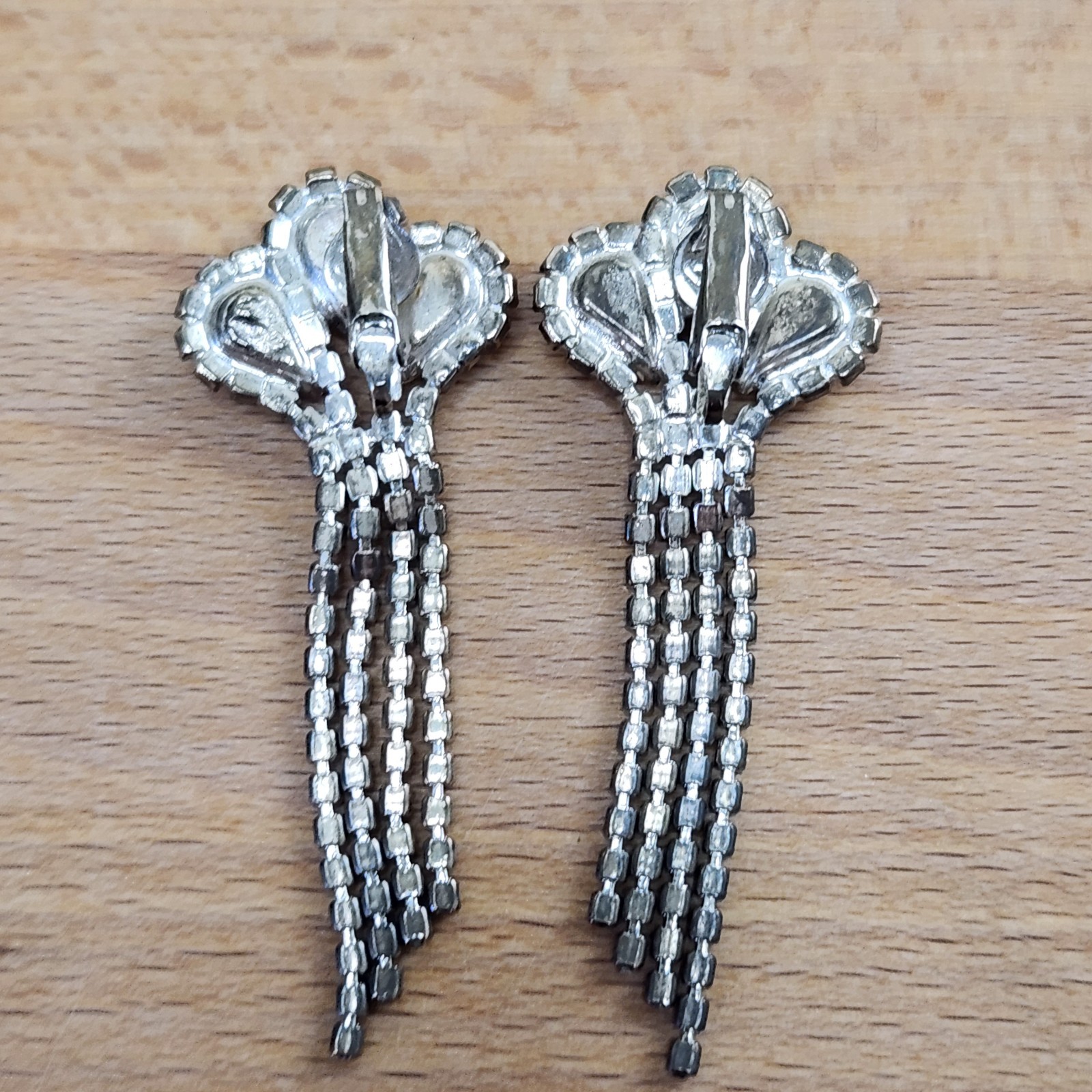 Vintage Clear Rhinestone Chandelier Clip On Earrings- Hollywood Glam