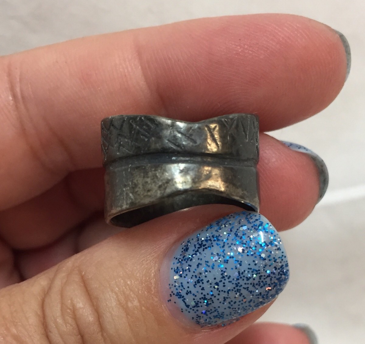 Antique Sterling Silver Ring Marked 925 Solid Band No Stone Hash Marks Jewelry