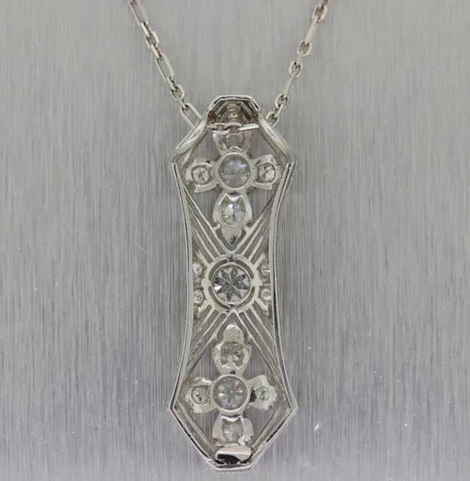 2Ct Art Deco Style Lab-Created Diamond Engagement Gift 14k White Gold FN Pendant