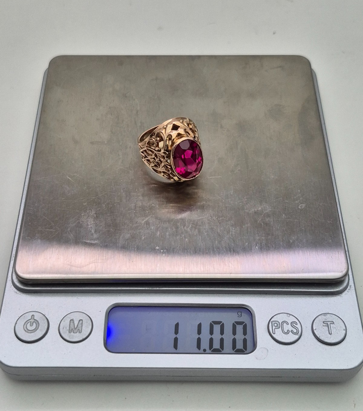 Vintage Soviet 14K Rose Gold Ring 583 with Stone • 11g • Original USSR Jewelry