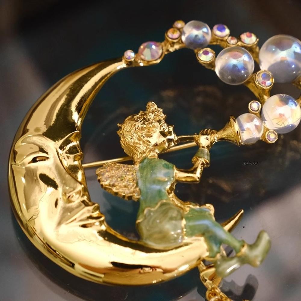 Vintage Art Nouveau Brooch Style Fairy Beauty Shawl Pin Pendant Jewelry Unique