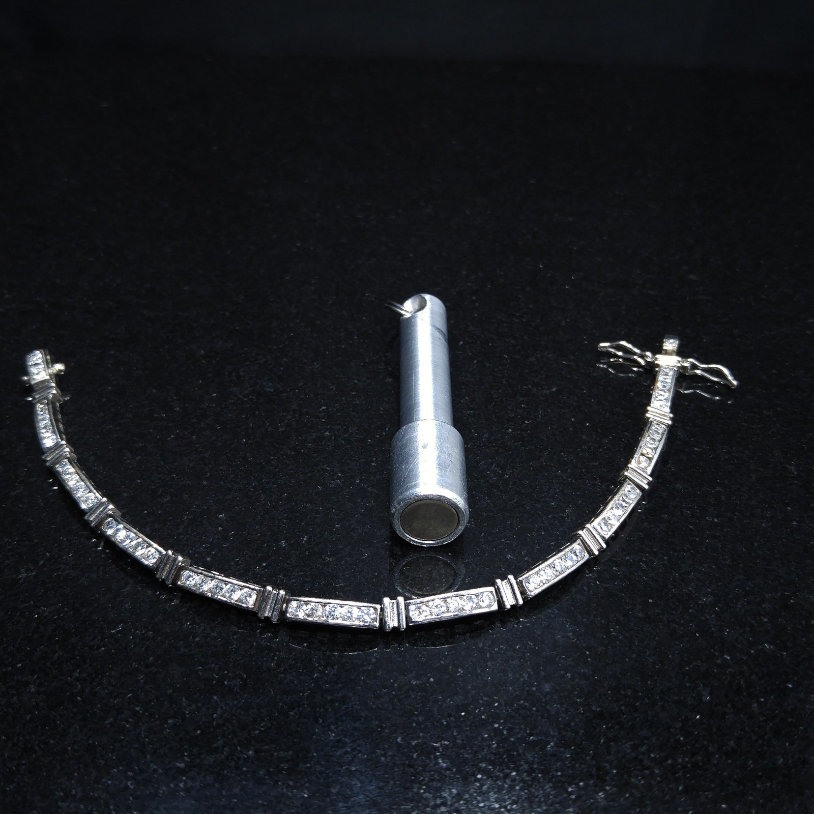 Vintage NF Silver Tone CZ Tennis Bracelet 1970s Nickel Free Sparkling Stones