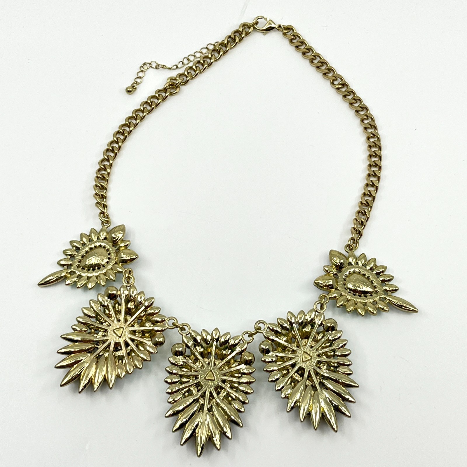 VTG Y2K Statement Necklace Gold Tone Turquoise Color Black Yellow Resin Cabochon