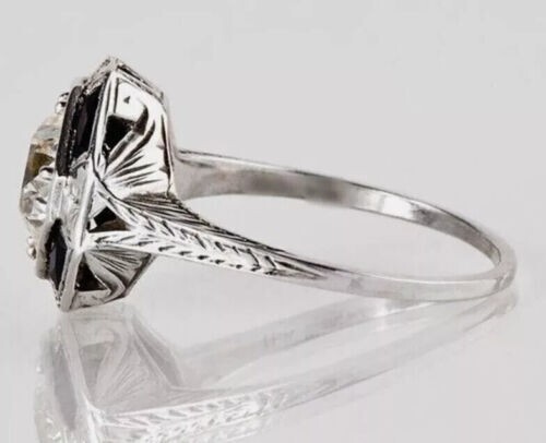 2.00Ct Art Deco Style Lab-Created Diamond & Sapphire Engagement Ring 925 Silver