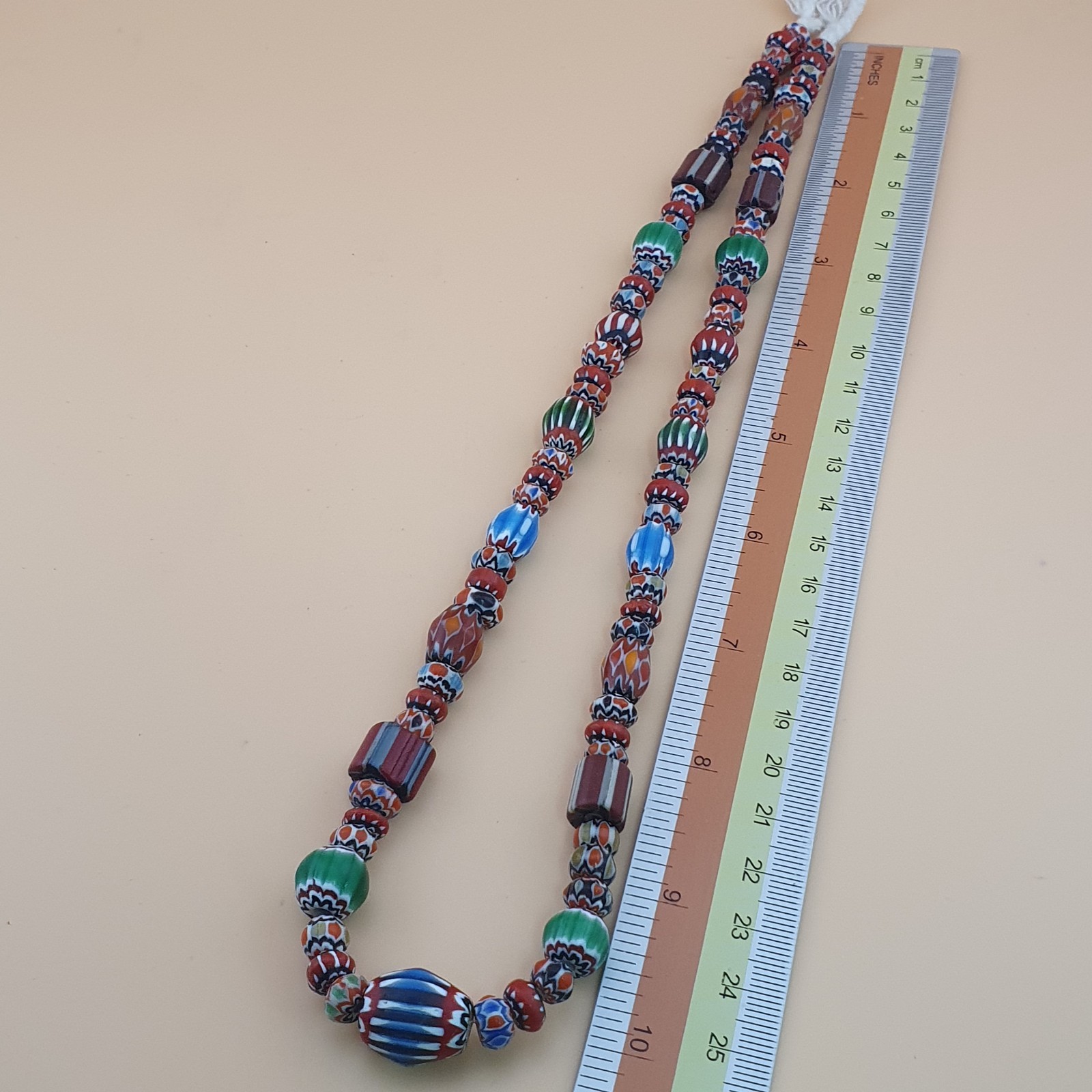 Antique Venetian MultiColor Mix Chevron Glass Beads Strands Necklace