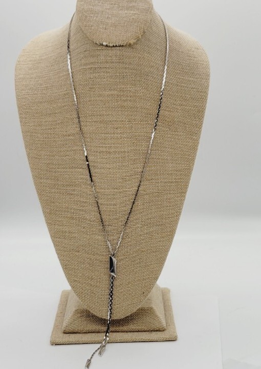 Monet Necklace Silver Tone Y Drop Long Chain 25 in Modern Modernist