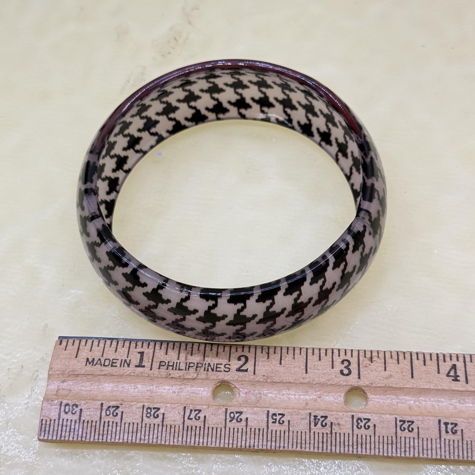Houndstooth Acrylic Resin Bangle Bracelet Fabric Inlay? Retro Wide Bangle