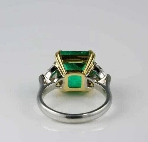 Vintage Art Deco Style Lab Created Emerald Engagement 14K White Gold Finish Ring