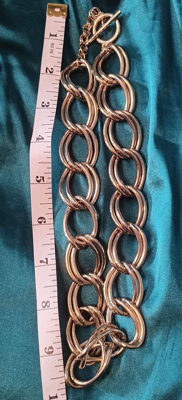Vintage Gold Tone Chunky Cable Chain Statement Necklace Double Link Toggle Clasp