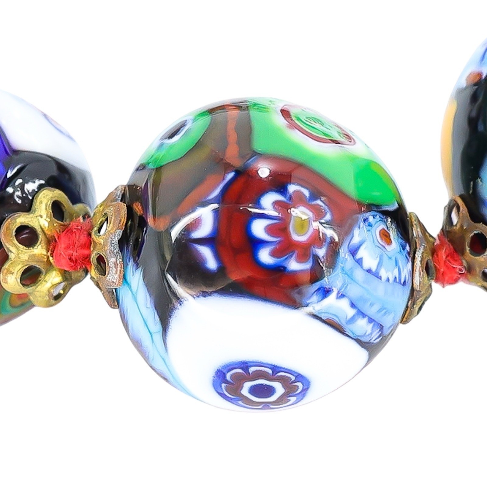 Vintage Venetian Millefiori Graduated Floral Bead Necklace 25in 8mm to 14mm