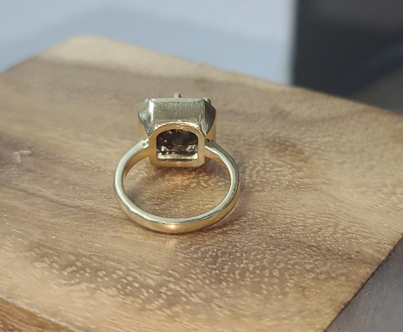 14k Yellow Gold Engagement Ring 4.46ct.Natural Asscher Cut Champagne Diamond