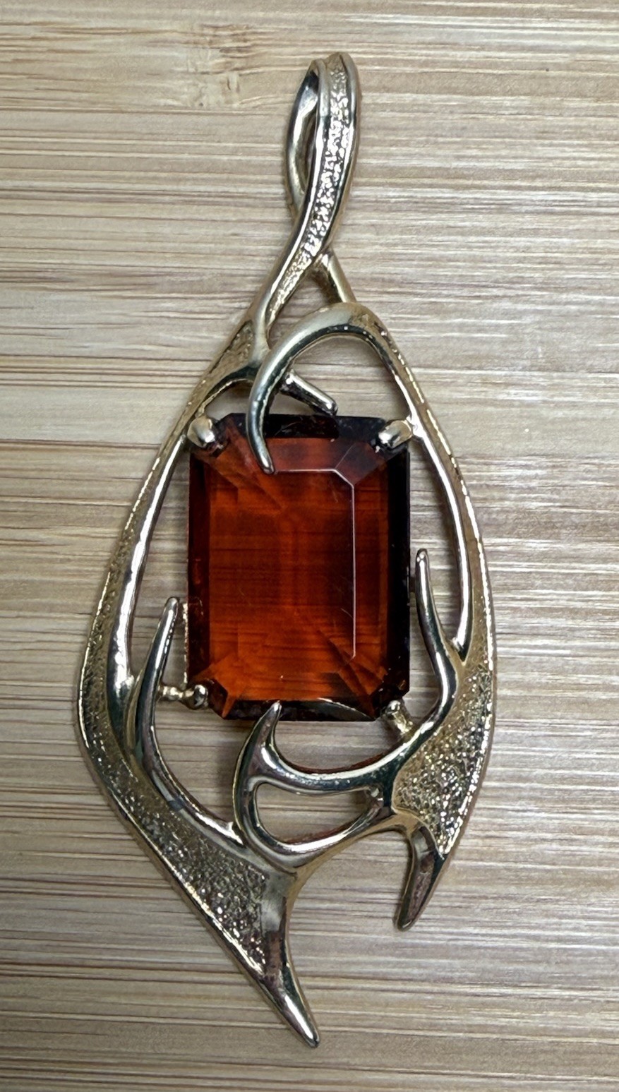Vintage Sarah Coventry 1963 Molten Flame Topaz Line Statement Pendant Gold Tone