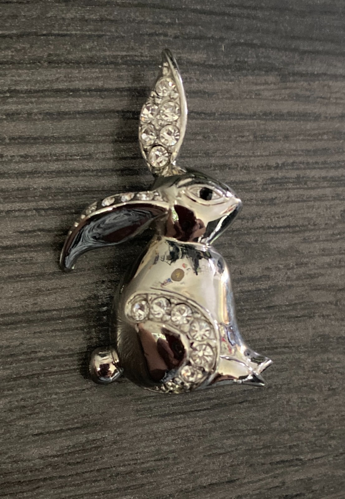 Vintage Silver Tone Bunny Rabbit Clear Rhinestone 1.75” Brooch Pin