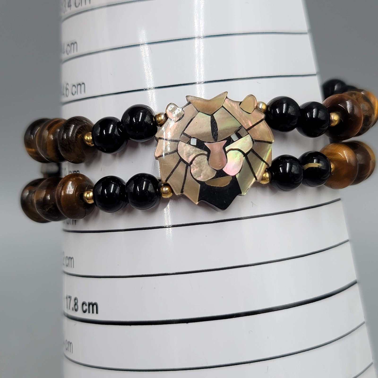 Lee Sands Bracelet Lion Face Zodiac Leo Tiger’s Eye Bead Stretch 6.25″