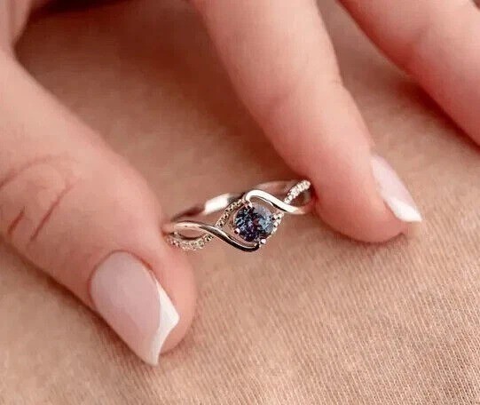 2.25Ct Round Cut Lab Created Alexandrite Anniversary 14K White Gold Finish Ring