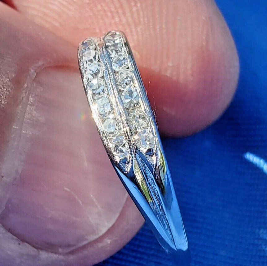 Original EARTH MINED DIAMOND Band Double Row Antique PLATINUM Anniversary Ring 7