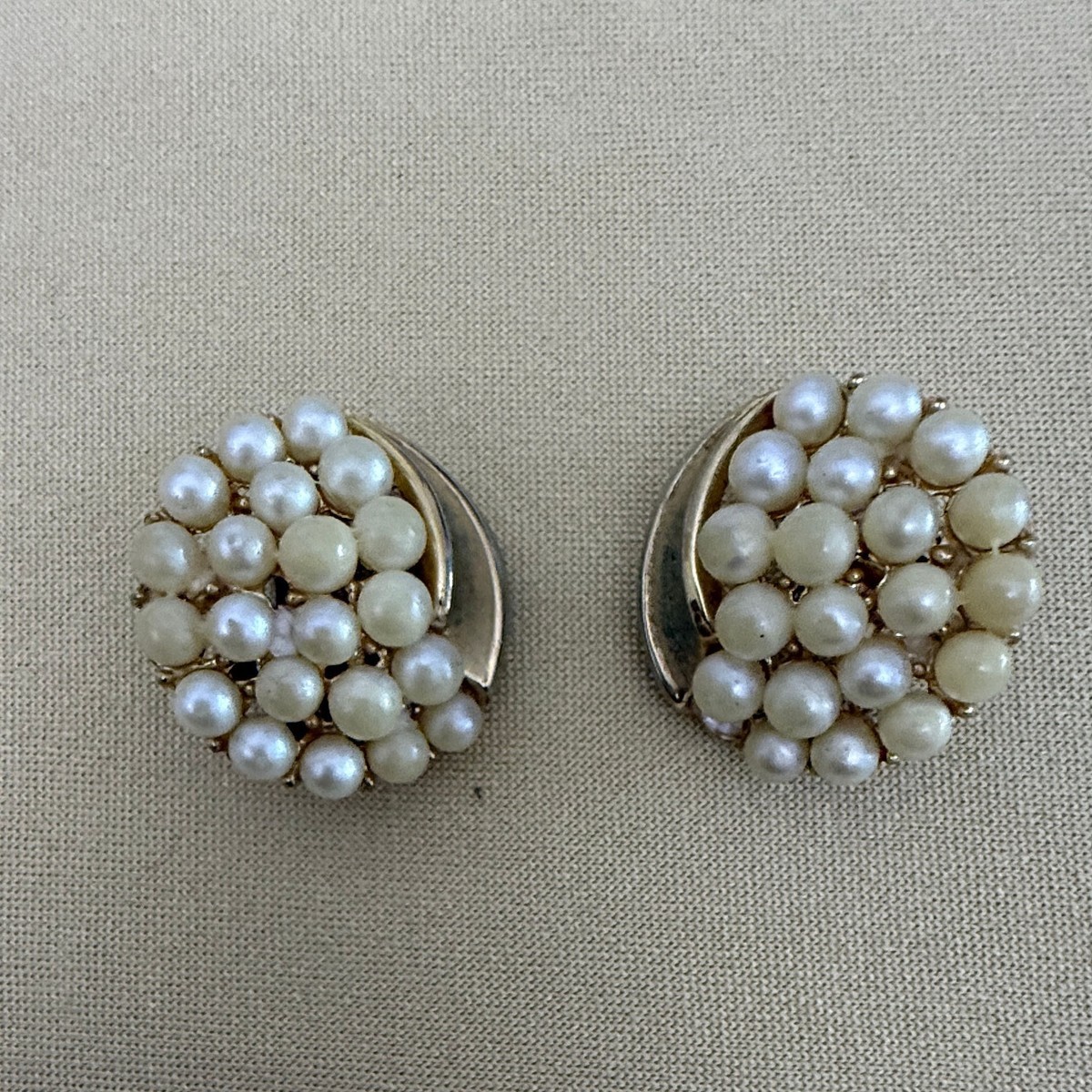 Trifari Vintage Faux Pearl Cluster Clip-on Earrings