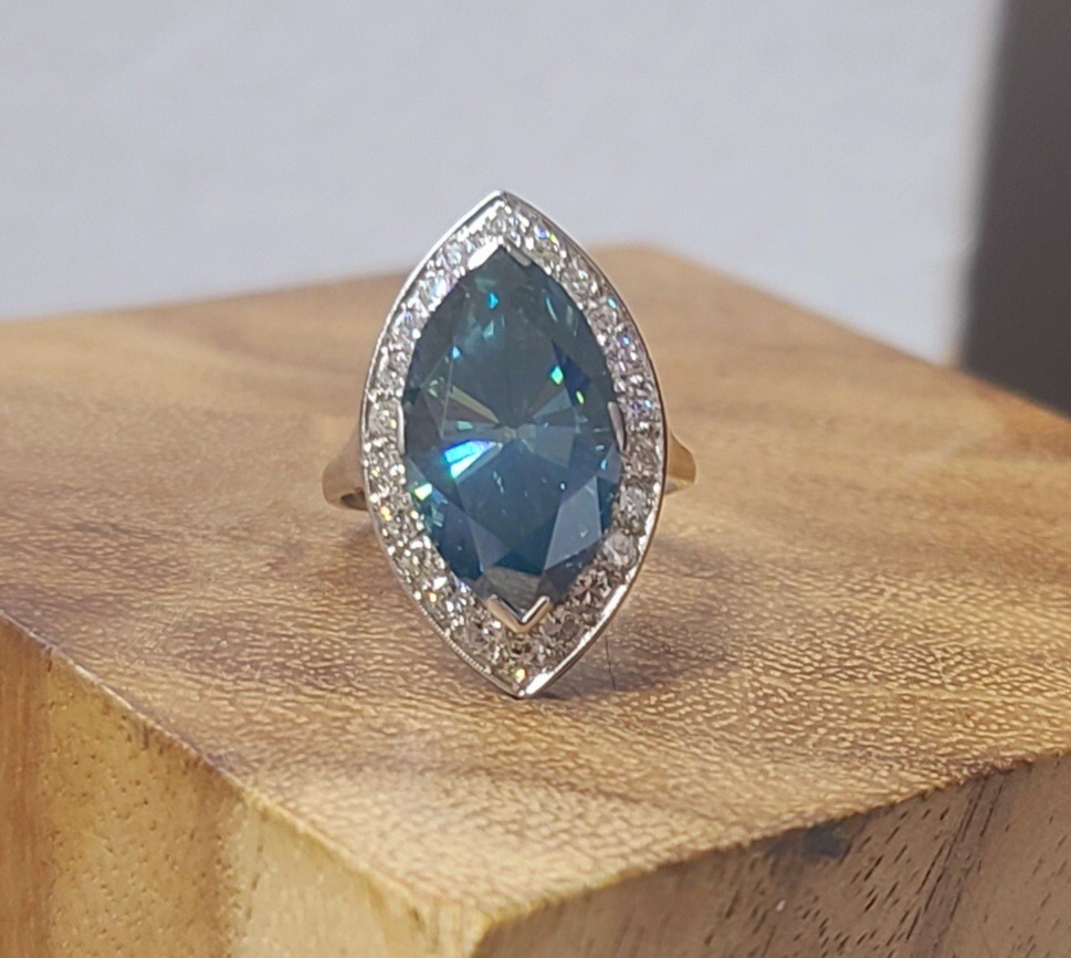 Vintage Platinum Engagement Ring 7.88ct.Natural Teal Blue Marquise Diamond