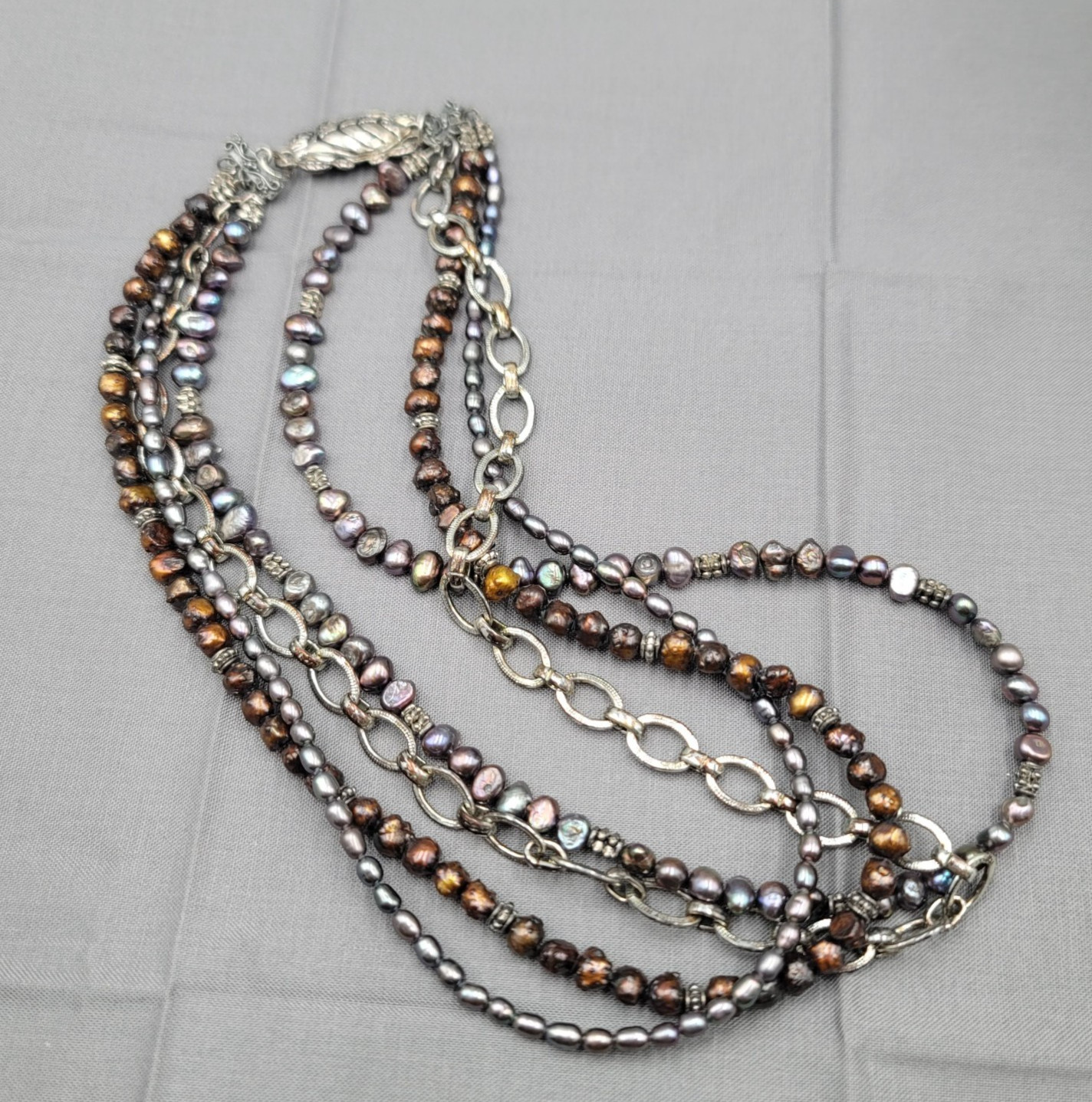 Vintage Multiple Strands PEARLS Bead Necklace Silver tone 18″