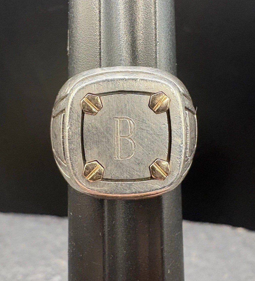 SZ 9.5 Vintage Sterling Silver Zancan Gioielli Mens Monogram Signet Ring Italy