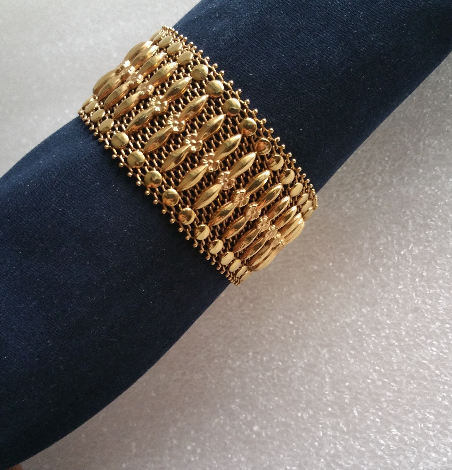 Italian Mesh Bracelet 18k Gold Charm Wide Vintage Yellow Woven Women’s Men’s Old