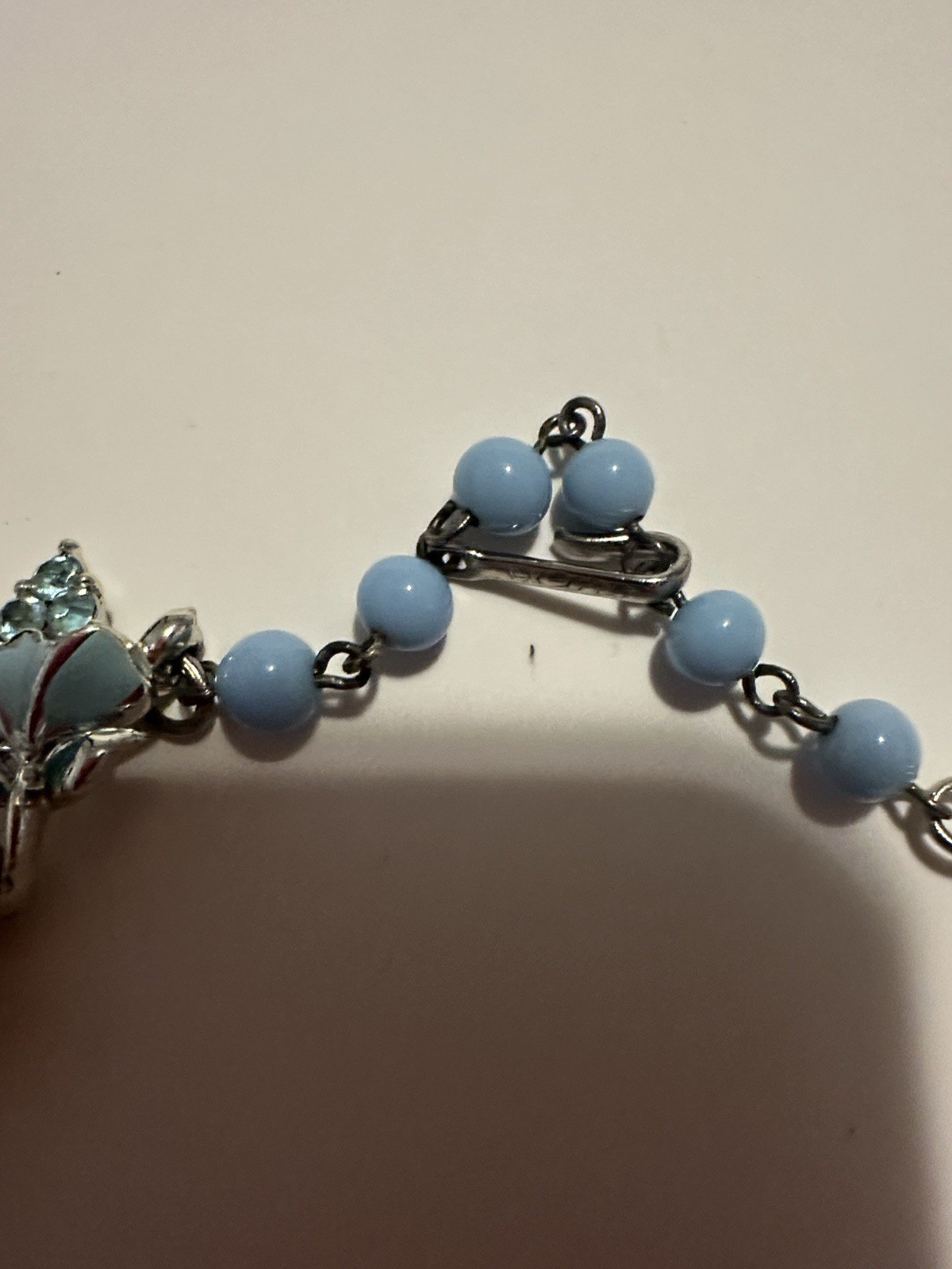 Coro Vintage Signed Pegasus Blue Enamel Rhinestones Floral Necklace Choker