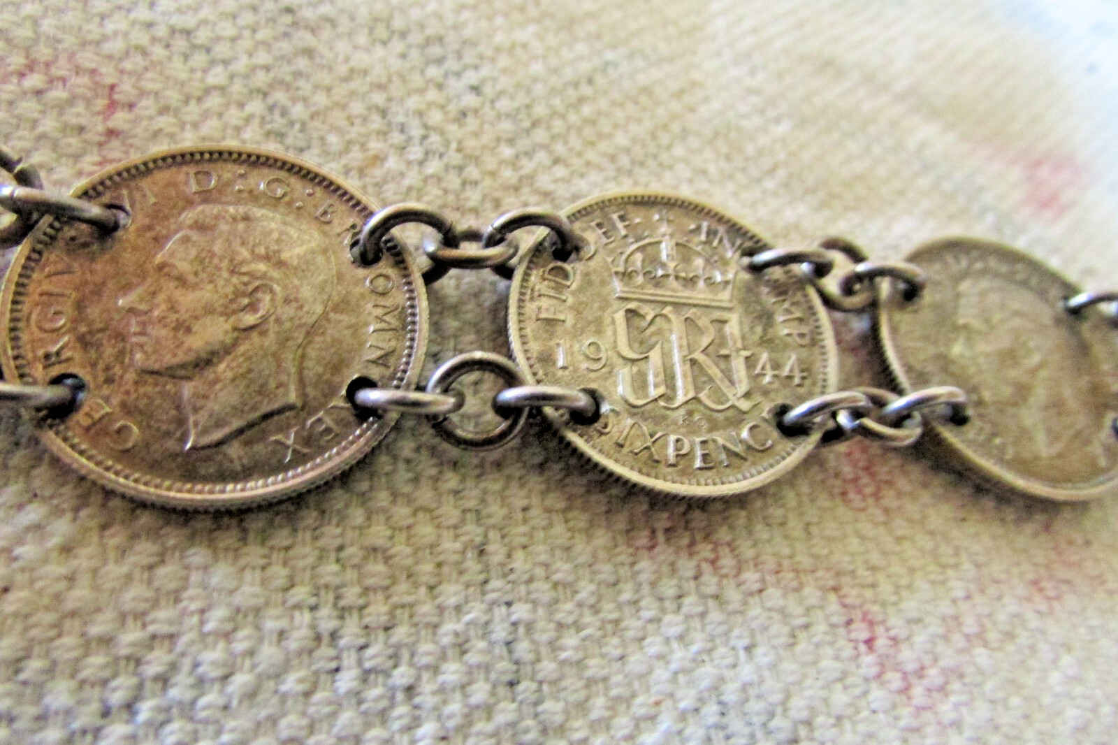 VINTAGE KING EDWARDS 7 PENCE 1944-45 COINS NICKEL SILVER BRACELET