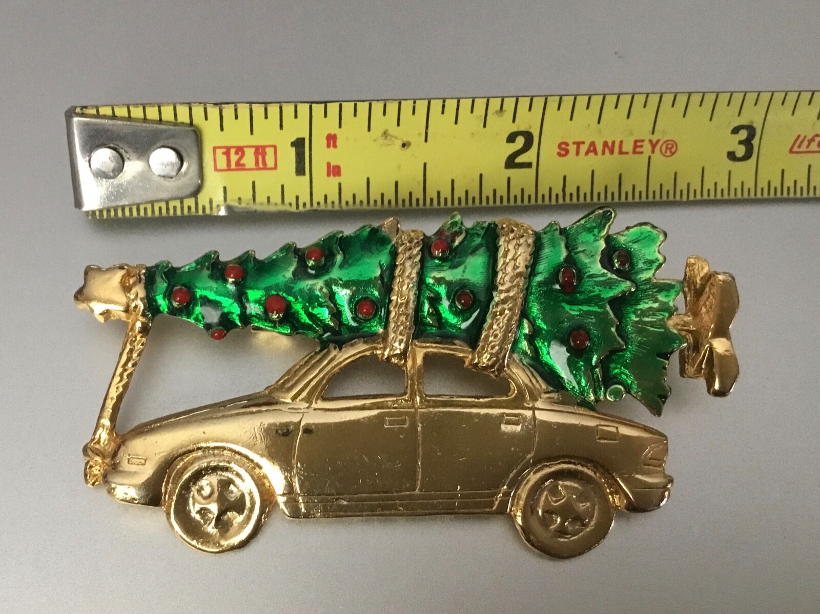 AJC Christmas Brooch Bringing Home the Tree with Car Gold Tone and Enamel