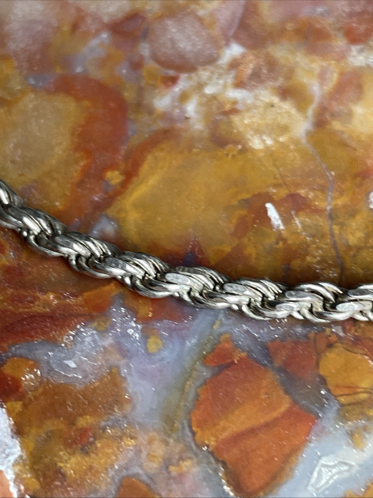 Vintage Italy Sterling Silver Rope Chain Bracelet 7.25”