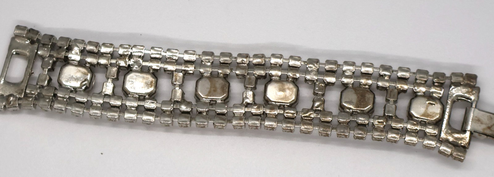 Vintage Rhinestone Bracelet w/ Multiple Rows of Rhinestones & Large Square Ones