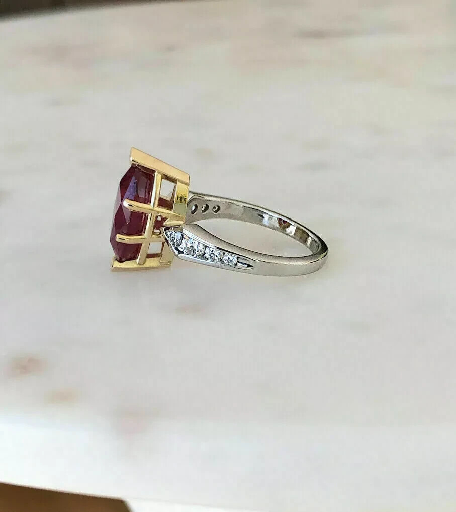 Art Deco Marquise Cut Ruby Lab Created Diamond 14K White Gold FN Engagement Ring